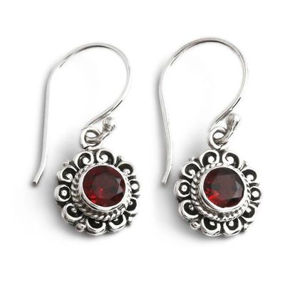 Alternate image for Spring-Themed 1-Carat Faceted Natural Garnet Dangle Earrings Crimson Morning Flower