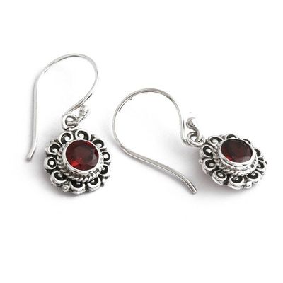 Alternate image for Spring-Themed 1-Carat Faceted Natural Garnet Dangle Earrings Crimson Morning Flower