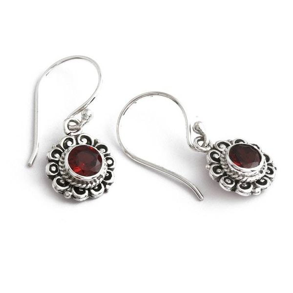 Alternate image for Spring-Themed 1-Carat Faceted Natural Garnet Dangle Earrings Crimson Morning Flower