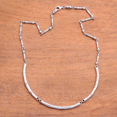 Primary image for Bamboo Pattern Sterling Silver Link Necklace from Indonesia Bamboo Stalks