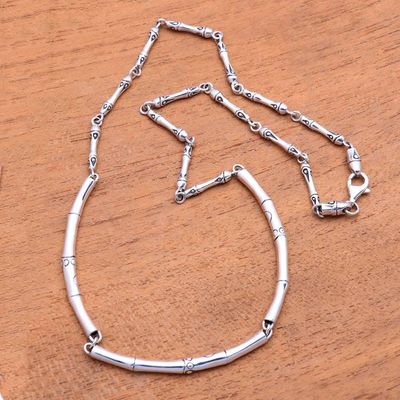 Alternate image for Bamboo Pattern Sterling Silver Link Necklace from Indonesia Bamboo Stalks
