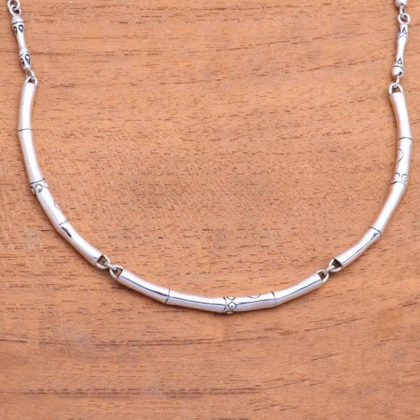 Alternate image for Bamboo Pattern Sterling Silver Link Necklace from Indonesia Bamboo Stalks