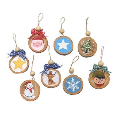 Alternate image for Colorful Albesia Wood Holiday Ornaments Set of 8 Making Merry