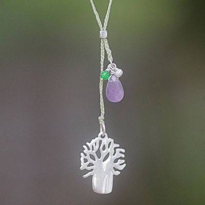 Primary image for Handmade Lariat Necklace with Amethyst Pearl and Quartz Green Banyan Tree