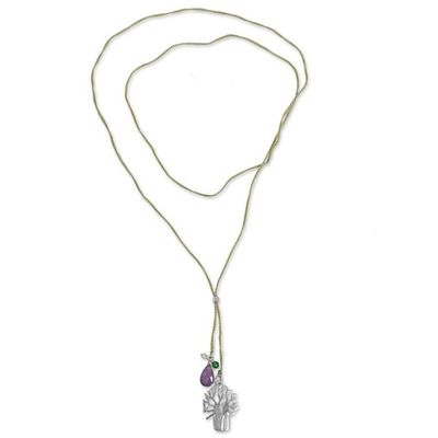 Alternate image for Handmade Lariat Necklace with Amethyst Pearl and Quartz Green Banyan Tree
