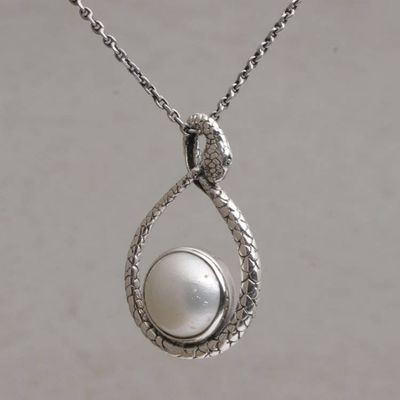 Alternate image for Cultured Pearl and Sterling Silver Snake Pendant Necklace Mother Snake