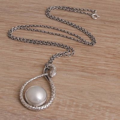Alternate image for Cultured Pearl and Sterling Silver Snake Pendant Necklace Mother Snake