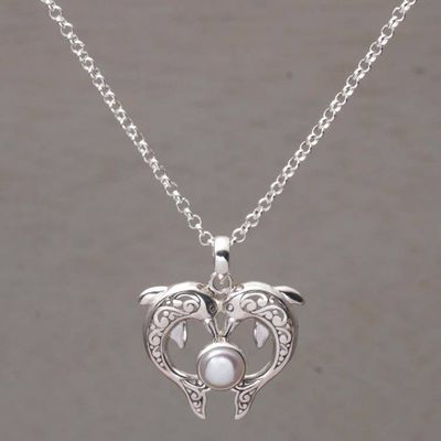 Alternate image for Cultured Pearl Dolphin Pendant Necklace from Bali Dolphin Gift