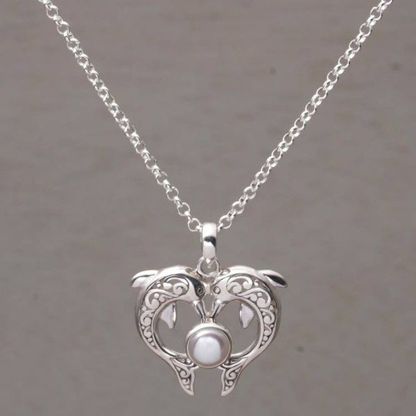 Alternate image for Cultured Pearl Dolphin Pendant Necklace from Bali Dolphin Gift