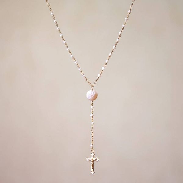 Alternate image for 22k Gold Plated Cultured Pearl Rosary from Bali Glowing Cross