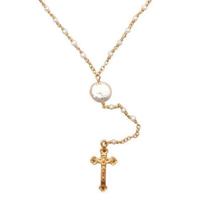 Alternate image for 22k Gold Plated Cultured Pearl Rosary from Bali Glowing Cross