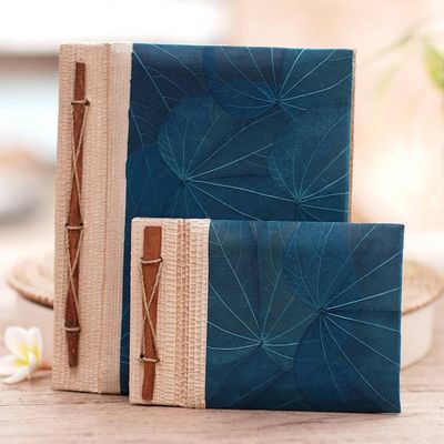 Primary image for Handcrafted Pair of Rice Paper Notebooks from Indonesia Autumn Spirit in Blue