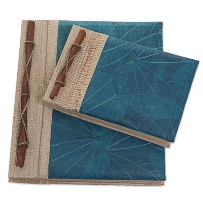Alternate image for Handcrafted Pair of Rice Paper Notebooks from Indonesia Autumn Spirit in Blue