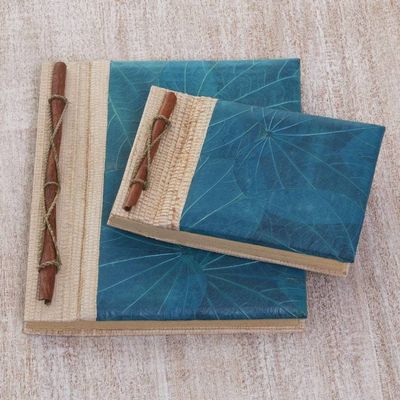 Alternate image for Handcrafted Pair of Rice Paper Notebooks from Indonesia Autumn Spirit in Blue