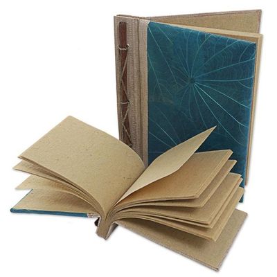 Alternate image for Handcrafted Pair of Rice Paper Notebooks from Indonesia Autumn Spirit in Blue