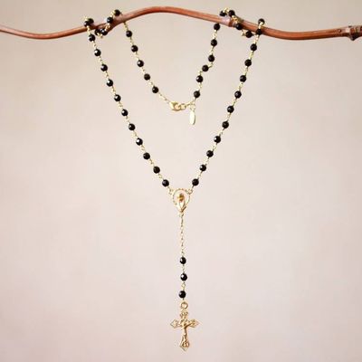 Primary image for Gold Plated Onyx Rosary Crafted in Bali Cross Glimmer