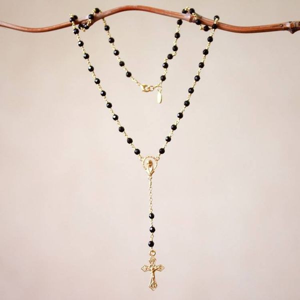 Alternate image for Gold Plated Onyx Rosary Crafted in Bali Cross Glimmer
