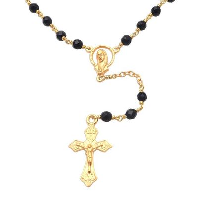 Alternate image for Gold Plated Onyx Rosary Crafted in Bali Cross Glimmer