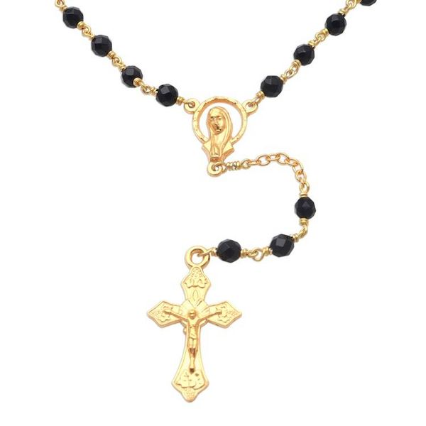 Alternate image for Gold Plated Onyx Rosary Crafted in Bali Cross Glimmer