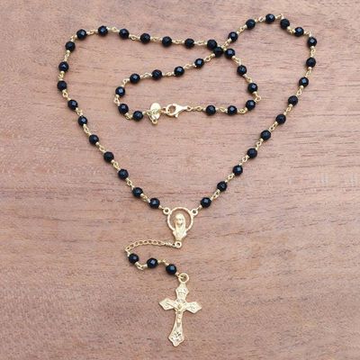 Alternate image for Gold Plated Onyx Rosary Crafted in Bali Cross Glimmer