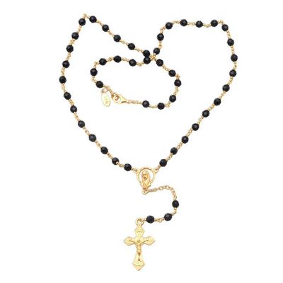 Alternate image for Gold Plated Onyx Rosary Crafted in Bali Cross Glimmer