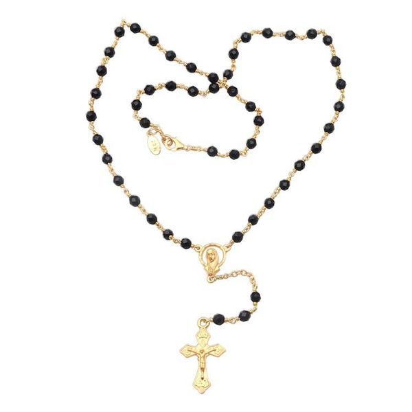 Alternate image for Gold Plated Onyx Rosary Crafted in Bali Cross Glimmer