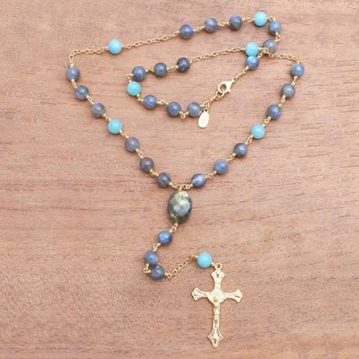 Alternate image for Gold Plated Labradorite and Amazonite Rosary from Bali Fascinating Cross