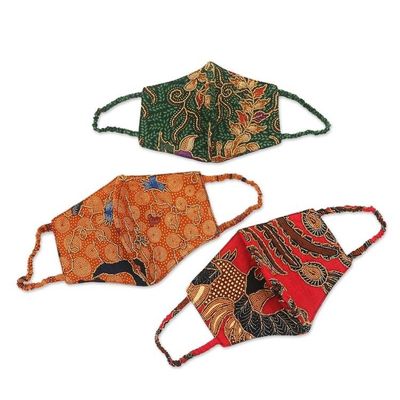 Alternate image for Artisan Crafted Beaded Batik Face Masks Set of 3 Batik Sparkle