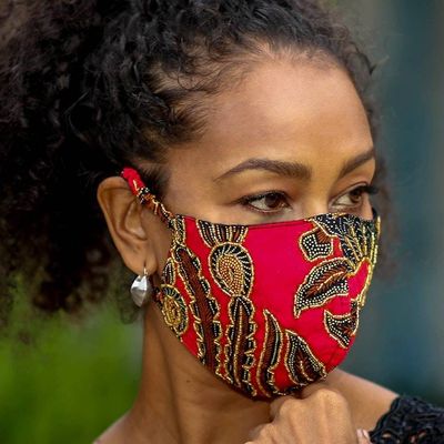 Alternate image for Artisan Crafted Beaded Batik Face Masks Set of 3 Batik Sparkle