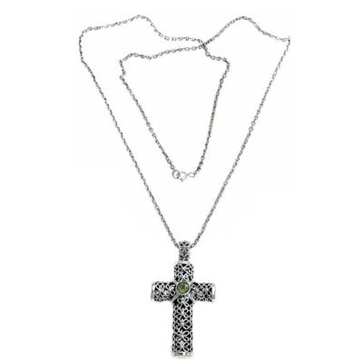 Primary image for Peridot and Sterling Silver Pendant Necklace Jasmine Cross