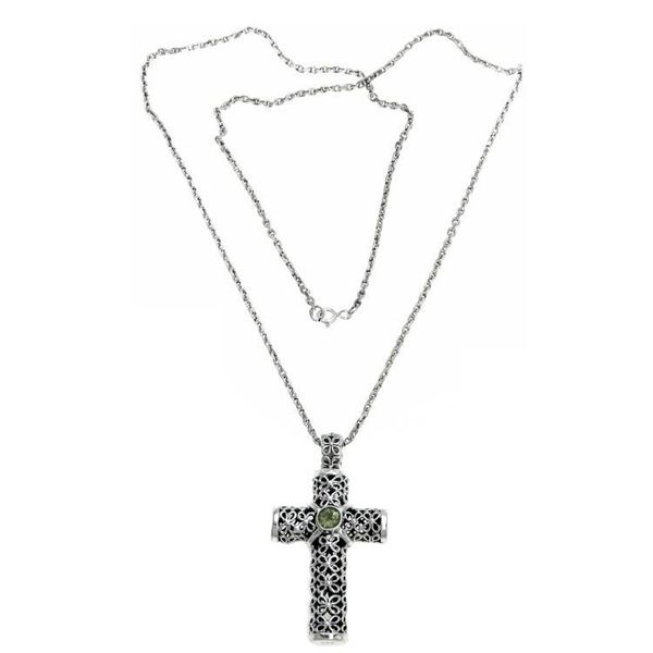 Alternate image for Peridot and Sterling Silver Pendant Necklace Jasmine Cross