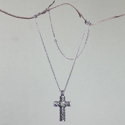 Alternate image for Peridot and Sterling Silver Pendant Necklace Jasmine Cross