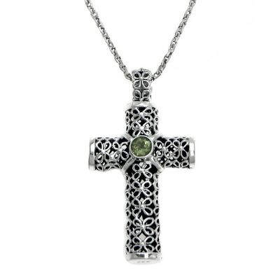 Alternate image for Peridot and Sterling Silver Pendant Necklace Jasmine Cross
