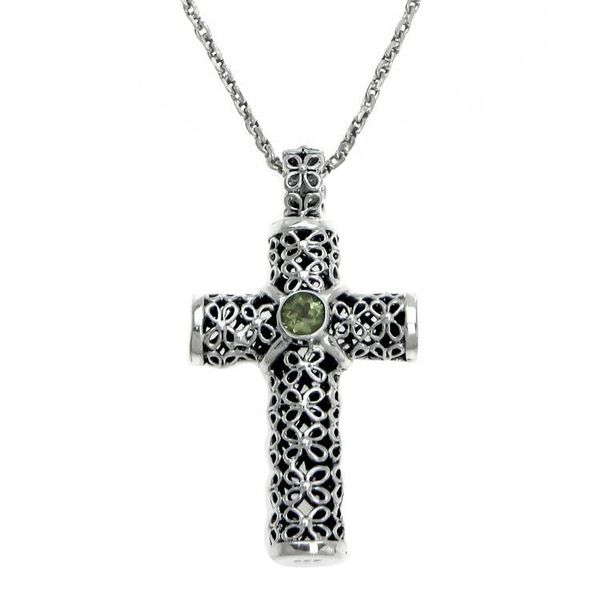 Alternate image for Peridot and Sterling Silver Pendant Necklace Jasmine Cross