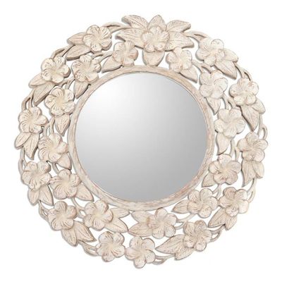 Alternate image for Shabby Chic White Floral Wood Wall Mirror Jepun Forest
