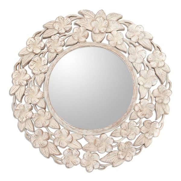 Alternate image for Shabby Chic White Floral Wood Wall Mirror Jepun Forest