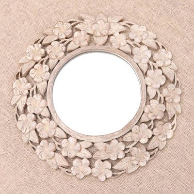Alternate image for Shabby Chic White Floral Wood Wall Mirror Jepun Forest