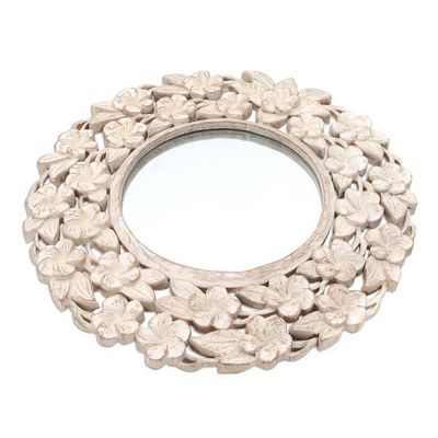 Alternate image for Shabby Chic White Floral Wood Wall Mirror Jepun Forest