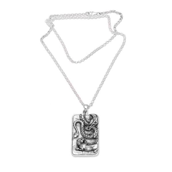 Alternate image for Sterling Silver Dragon and Lion Battle Pendant Necklace Mythical Battle