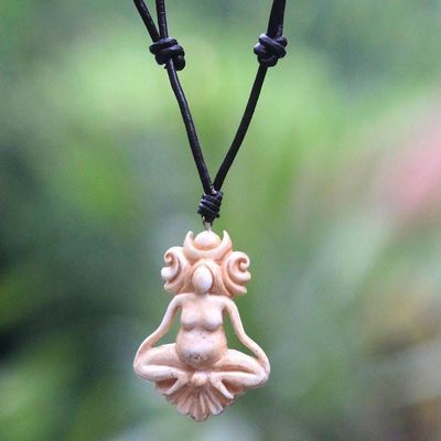 Alternate image for Hand Crafted Cow Bone Pendant on Leather Cord Necklace Serene Meditation