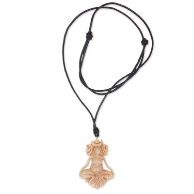 Alternate image for Hand Crafted Cow Bone Pendant on Leather Cord Necklace Serene Meditation