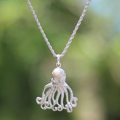 Alternate image for Cultured Pearl Octopus Pendant Necklace Crafted in Bali Gurita Reef