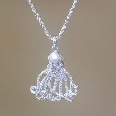 Alternate image for Cultured Pearl Octopus Pendant Necklace Crafted in Bali Gurita Reef