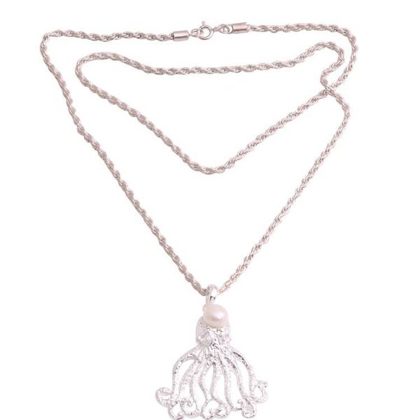 Alternate image for Cultured Pearl Octopus Pendant Necklace Crafted in Bali Gurita Reef