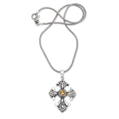 Alternate image for Handmade Balinese Citrine Cross Necklace Beauty