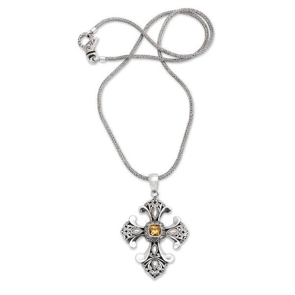 Alternate image for Handmade Balinese Citrine Cross Necklace Beauty