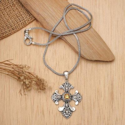 Alternate image for Handmade Balinese Citrine Cross Necklace Beauty