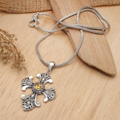 Alternate image for Handmade Balinese Citrine Cross Necklace Beauty