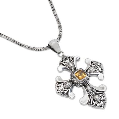Alternate image for Handmade Balinese Citrine Cross Necklace Beauty