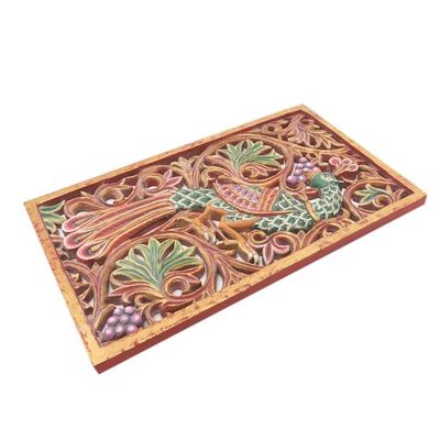 Alternate image for Artisan Handcrafted Wood Relief Panel The Peacock Garden